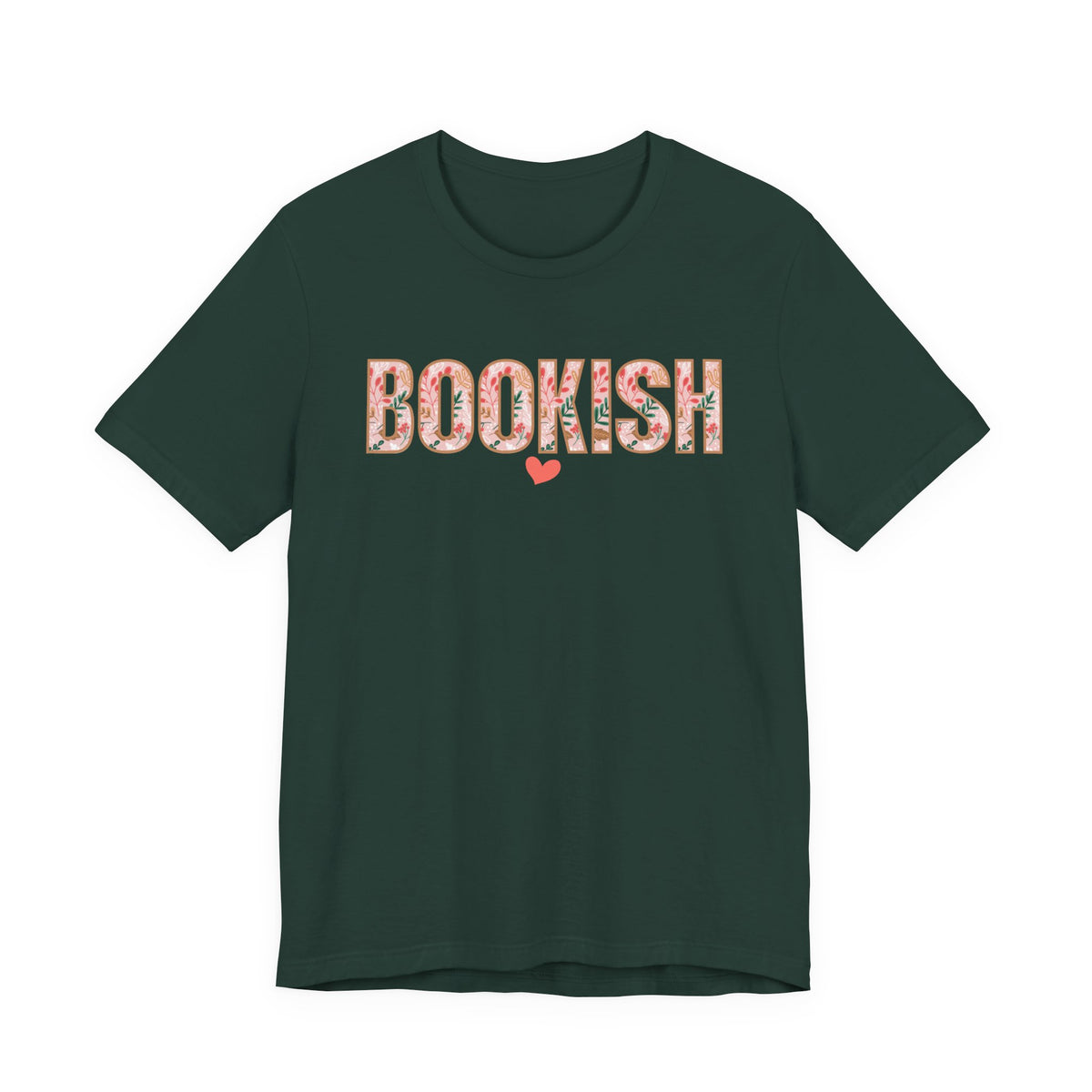 Pink "Bookish" Graphic on Forest Bella + Canvas Short Sleeve Tee