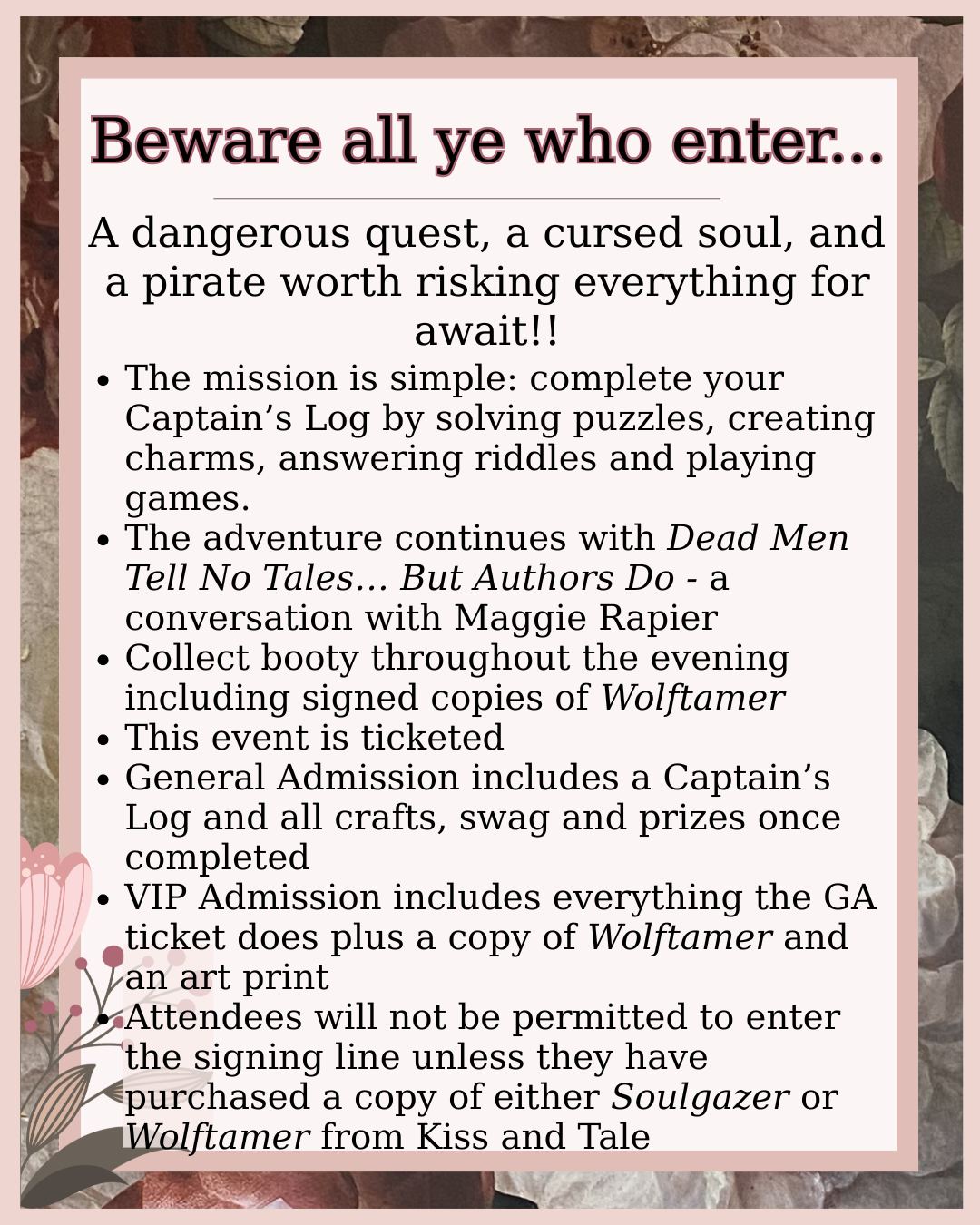 EVENT: The Smuggler's Gathering - A Wolftamer release adventure