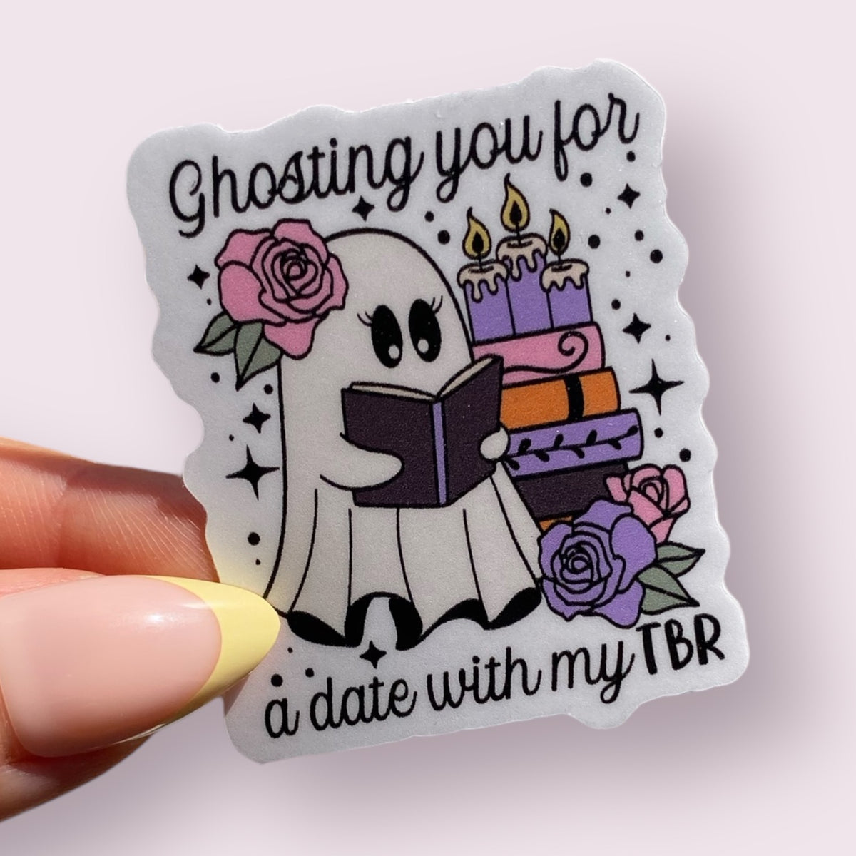 Ghosting You For  A Date With My TBR Floral Ghost Sticker