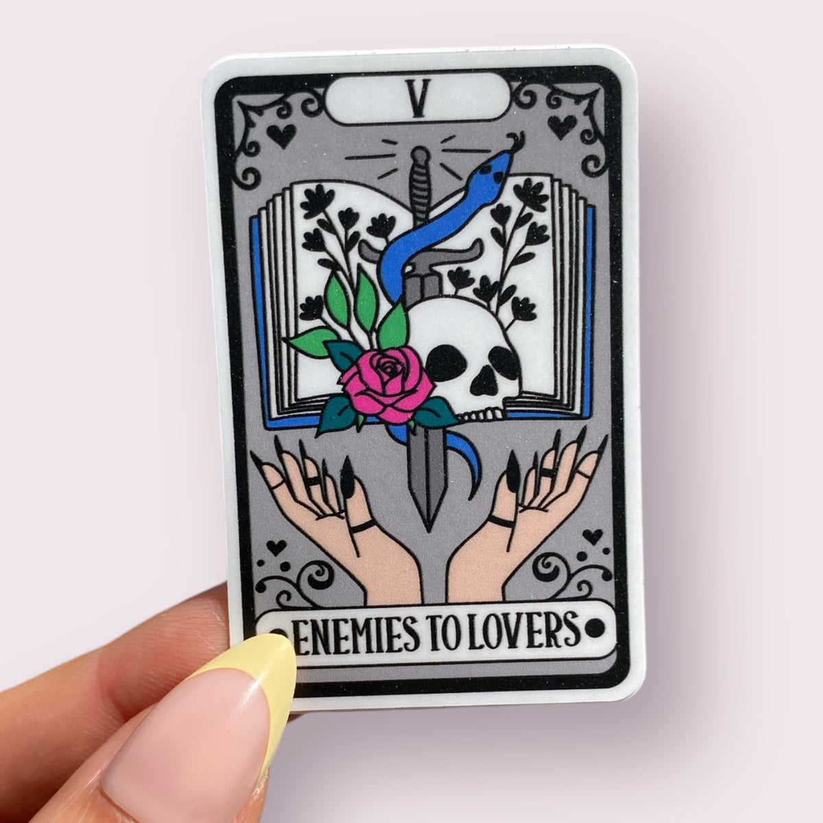 Enemies To Lovers Skull Snake Dagger Flowers Tarot Card Bookish Sticker